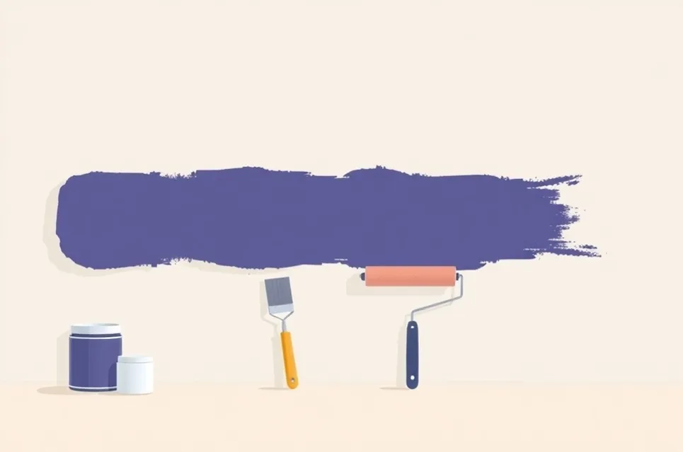 Outils de peinture disposés dans l'ordre des étapes du chantier